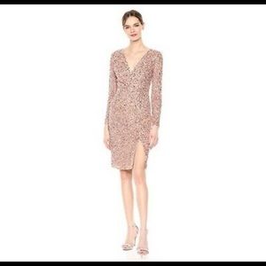 Adrianna Papell Women's Beaded Wrap Dress Long Sleeve, Rose Gold - Sz 16w - NWT